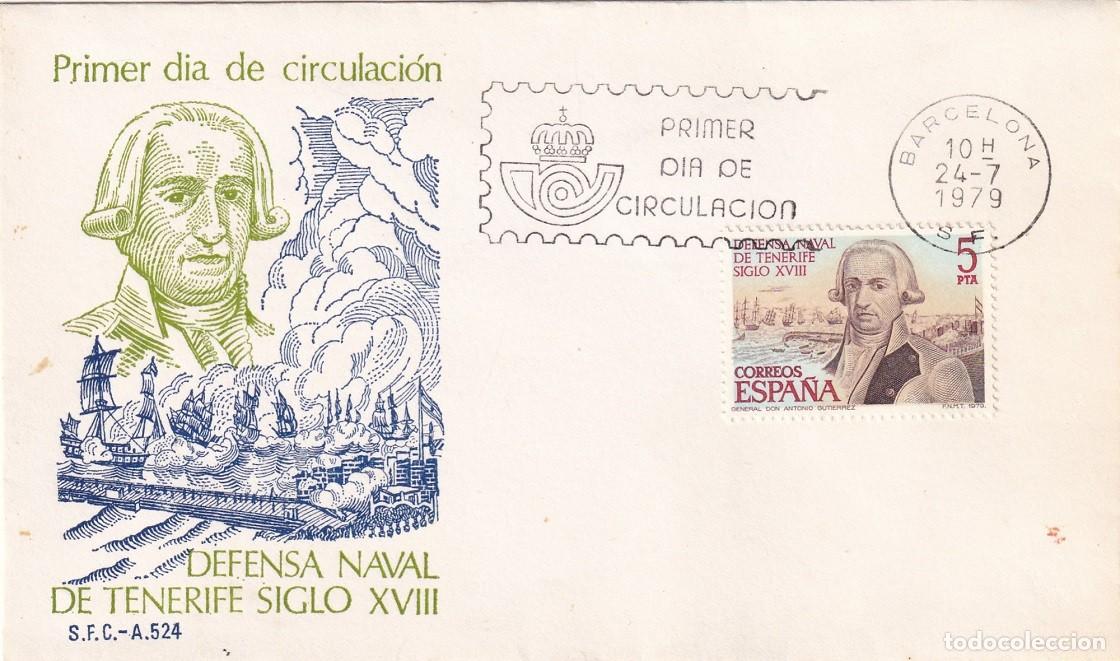 Sellos: SPD Barcelona 1979 - Defensa naval de Tenerife siglo XVIII - Primer d&iacute;a de circulaci&oacute;n - FDC