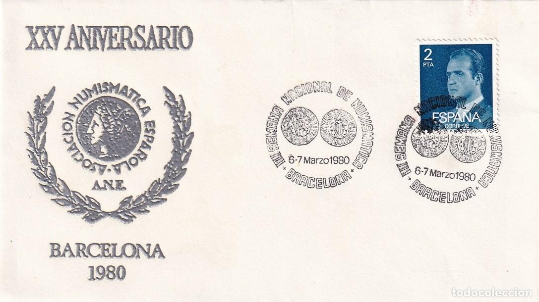 Sellos: Sobre Barcelona 1980 - XXV Aniversario 1955-1980 - A.N.E. - III Sal&oacute;n Nacional de Numism&aacute;tica