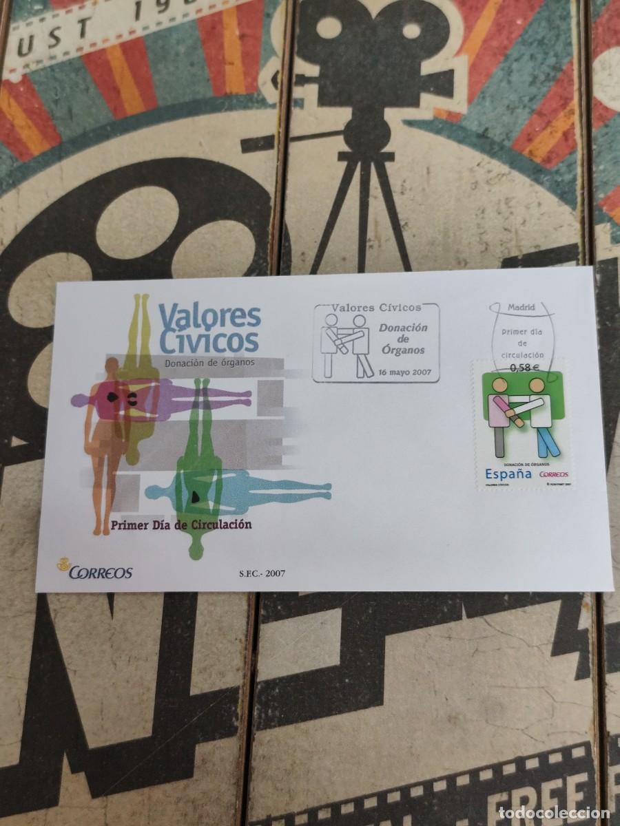 Sellos: 290 Valores C&iacute;vicos Donaci&oacute;n de &oacute;rganos 16/5/07 Sobre primer d&iacute;a