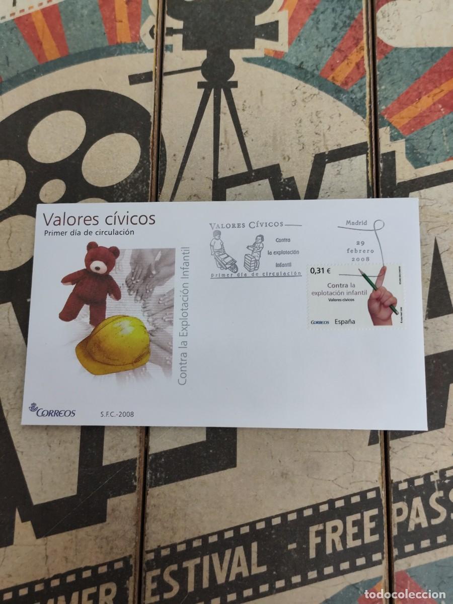 Sellos: 294 Valores C&iacute;vicos Contra la explotaci&oacute;n infantil 29/2/08 Sobre primer d&iacute;a