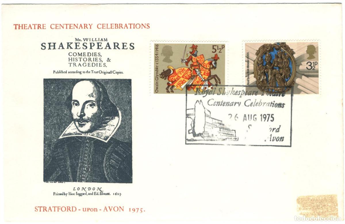 Sellos: Theatre Centenary Celebrations. Shakespeare (Stratford-Upon Avon. 26 August 1975)