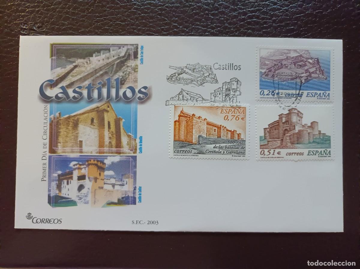 Sellos: Sobre Primer Dia. Castillo de S. Felipe, De Montilla y de Cuellar. 8 Mayo 2003. Edifil 3986/88.