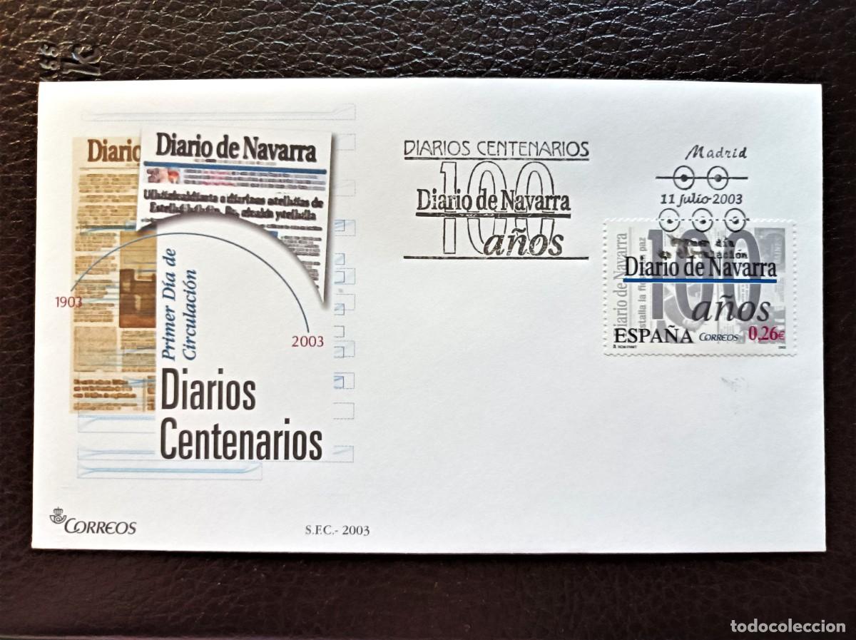 Sellos: Sobre Primer Dia. Diarios Centenarios. 100 A&ntilde;os Diario de Navarra. 11 de Julio de 2003. Edifil 4000.