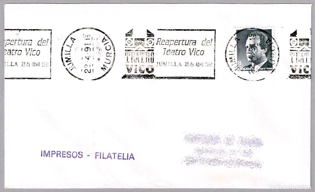 Francobolli: Matasellos rodillo REAPERTURA DEL TEATRO VICO. Jumilla, Murcia, 1991