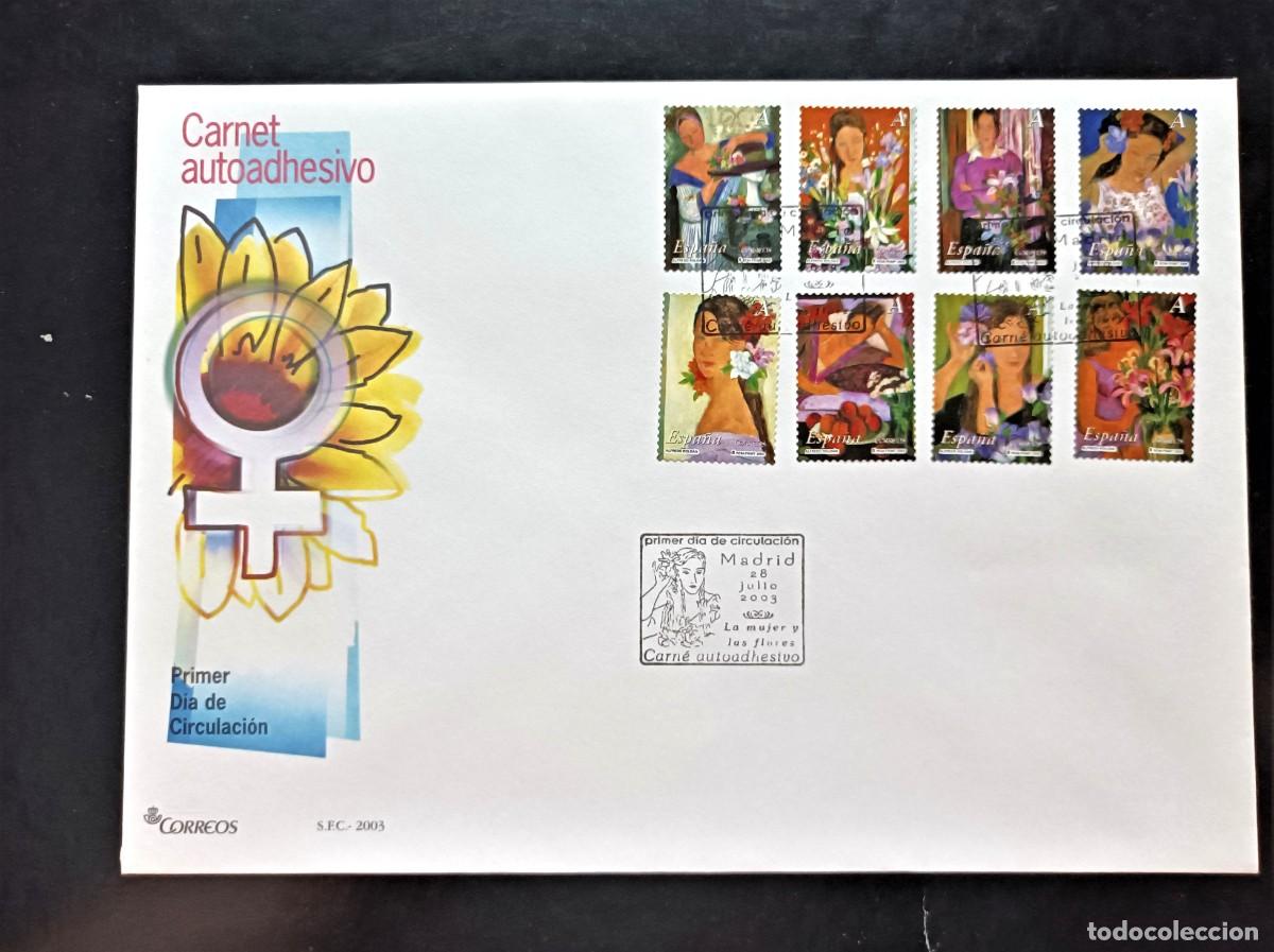 Sellos: Sobre Primer Dia. La Mujer y Las Flores. Sellos autoadhesivos. 28 Julio 2003. Edifil 4003 al 4010.