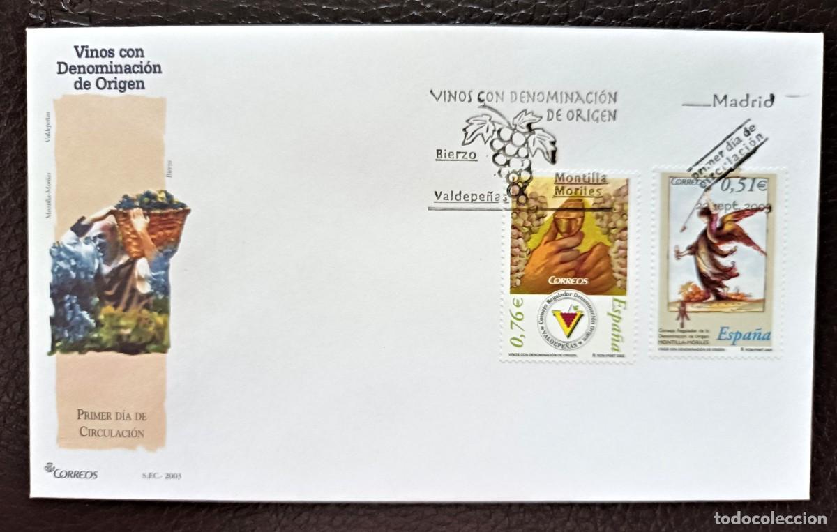 Sellos: S. Primer Dia. Vinos Denominaci&oacute;n O. Valdepe&ntilde;as y Moriles Montilla. 22 Septiembre. Edifil 4016/17