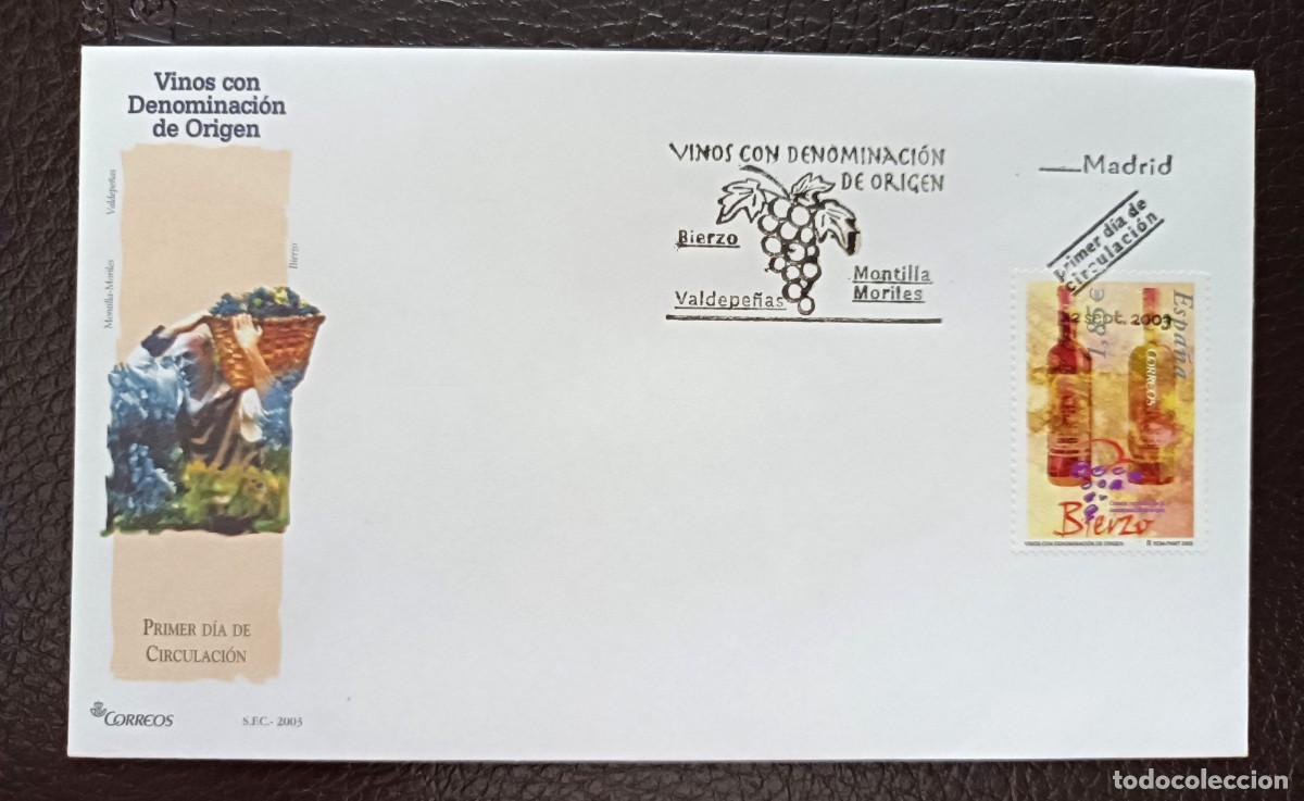 Sellos: Sobre Primer Dia. Vinos Denominaci&oacute;n de Origen. El Bierzo. 22 Septiembre de 2003. Edifil 4018.