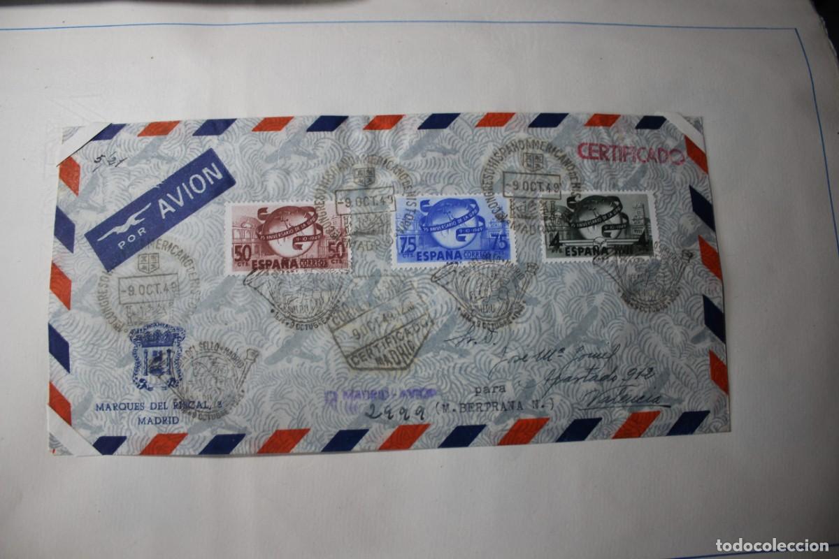 Sellos: SOBRE AVION-CON TRES MATASELLOS DIFERENTES 2 CONMEM. Y 1 CERTIFICADO 9 OCT 1949- EDIF:1063/65 RARO