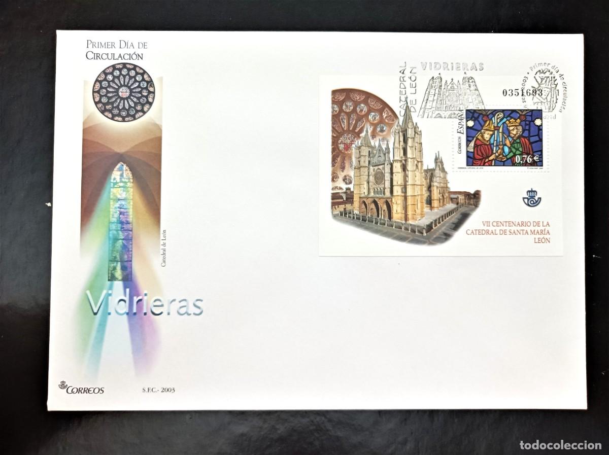 Sellos: Sobre Primer Dia. VII Centenario Catedral de Le&oacute;n. Vidrieras. 26 Septiembre de 2003. Edifil 4020.