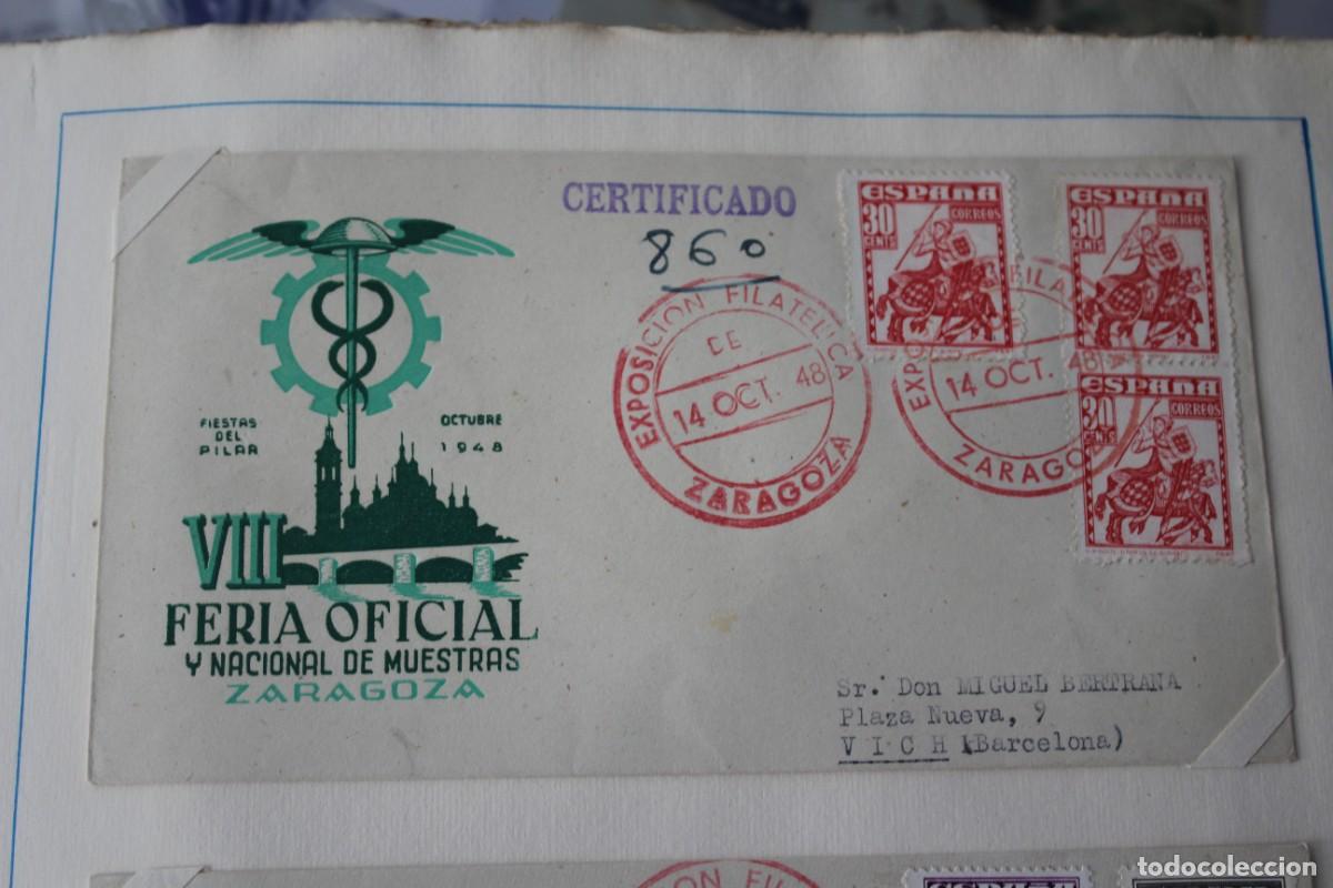Sellos: SOBRE Y MATASELLOS CONME. VIII FERIA OFICIAL Y NACIONAL DE MUESTRAS ZARAGOZA 14 OCT 1948 - EDIF:1034