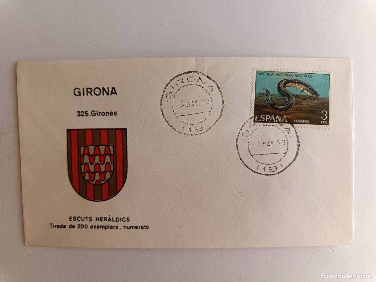 Sellos: MATASELLOS EN SOBRE ILUSTRADO CON ESCUDO DE LA POBLACI&Oacute;N DE GIRONA - GIRON&Eacute;S - GIRONA