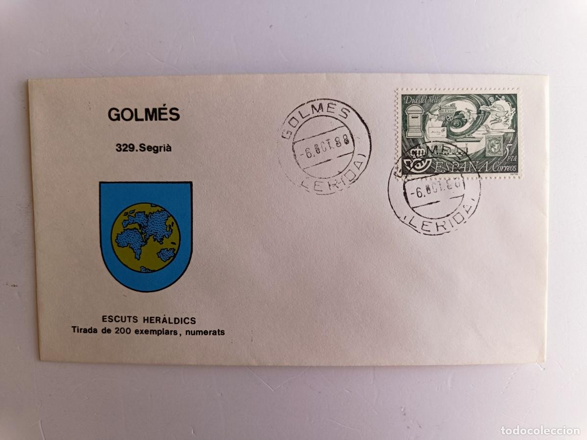 Sellos: MATASELLOS EN SOBRE ILUSTRADO CON ESCUDO DE LA POBLACI&Oacute;N DE GOLM&Eacute;S - SEGRI&Agrave; - LERIDA