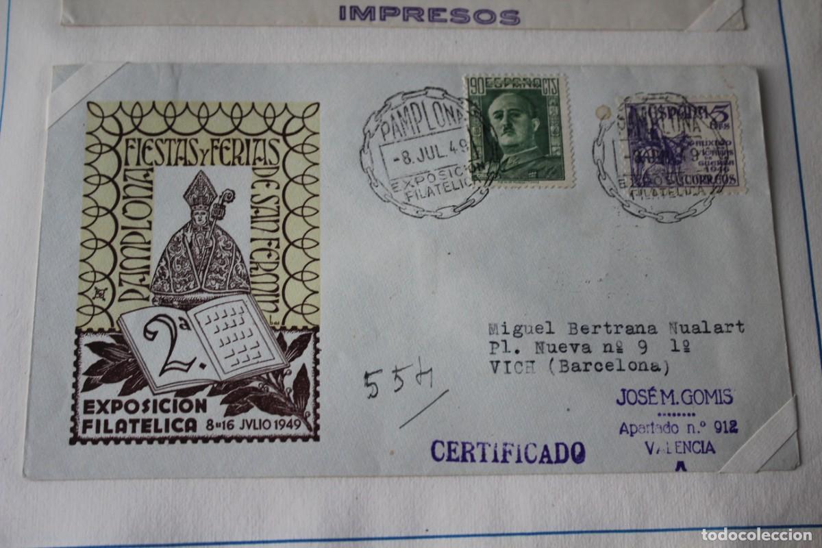 Sellos: SOBRE Y MATASELLOS EXPOSICION FILATELICA PAMPLONA 8 JULIO 1949-EDIF:1000/1062