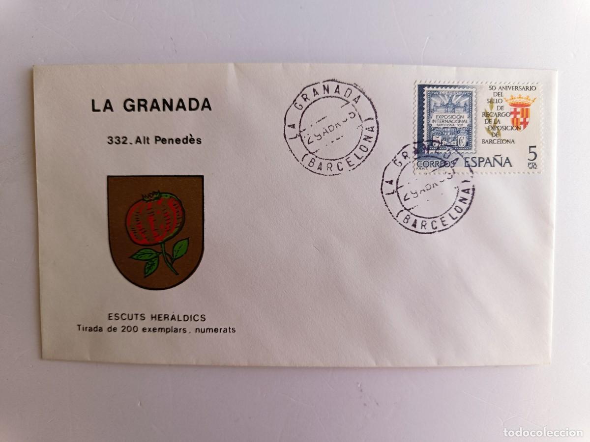 Sellos: MATASELLOS EN SOBRE ILUSTRADO CON ESCUDO DE LA POBLACI&Oacute;N DE LA GRANADA - ALT PENED&Egrave;S - BARCELONA