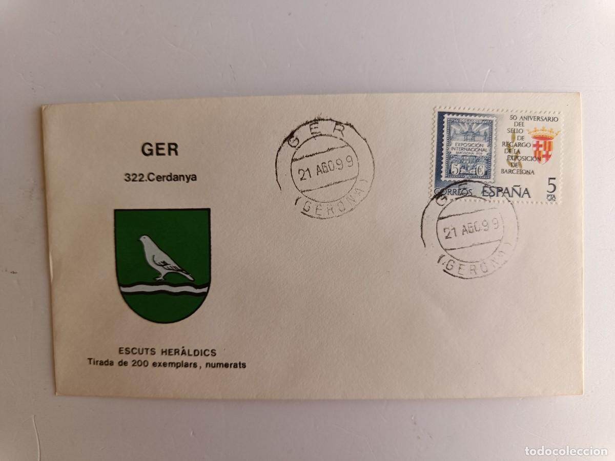Sellos: MATASELLOS EN SOBRE ILUSTRADO CON ESCUDO DE LA POBLACI&Oacute;N DE GER - CERDANYA - GERONA