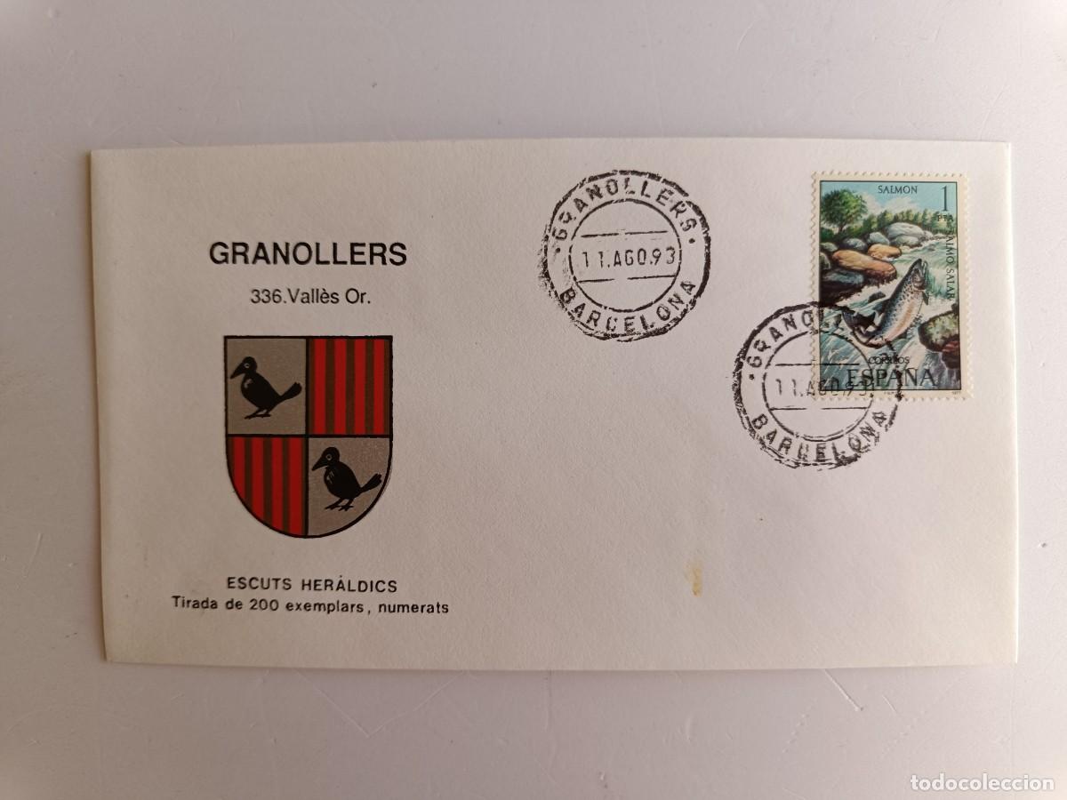 Sellos: MATASELLOS EN SOBRE ILUSTRADO CON ESCUDO DE LA POBLACI&Oacute;N DE GRANOLLERS - VALLE ORIENTAL - BARCELONA