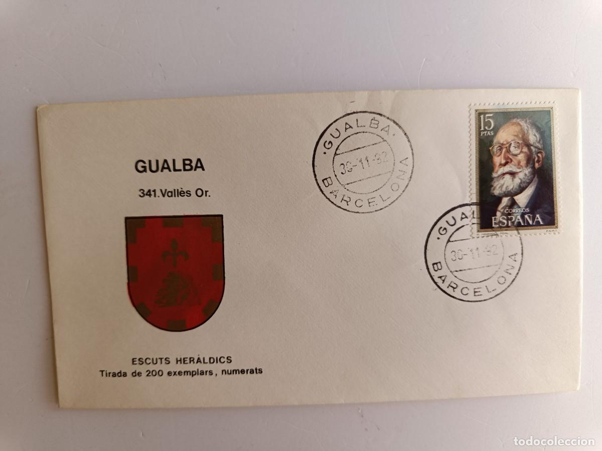 Sellos: MATASELLOS EN SOBRE ILUSTRADO CON ESCUDO DE LA POBLACI&Oacute;N DE GUALBA - VALLES ORIENTAL - BARCELONA