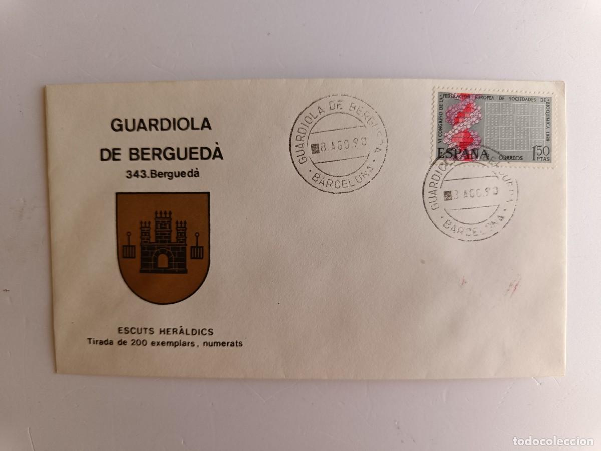 Sellos: MATASELLOS EN SOBRE ILUSTRADO CON ESCUDO DE LA POBLACI&Oacute;N DE GUARDIOLA DE BERGUED&Agrave; -BERGUED&Agrave; - BARNA