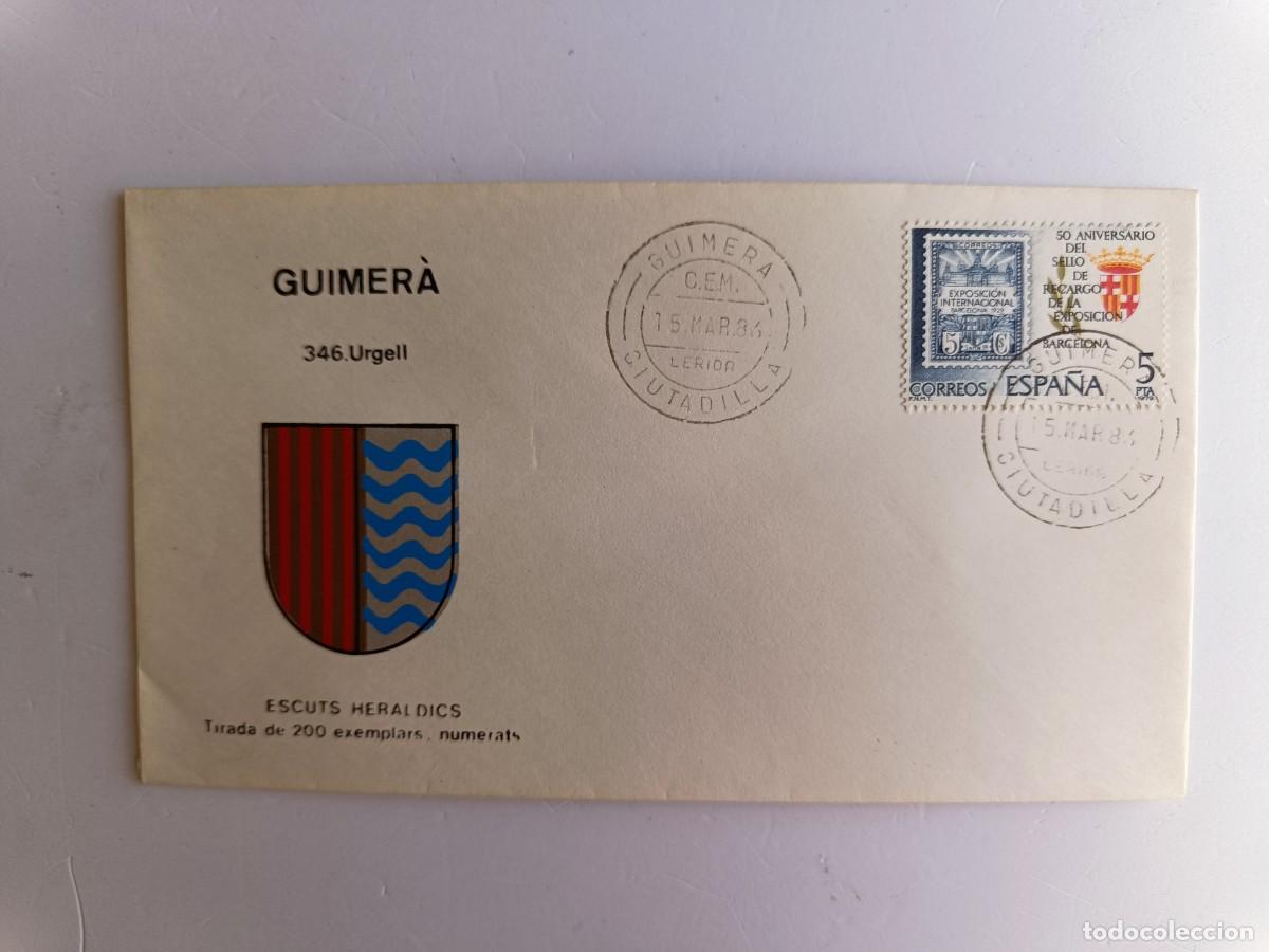 Sellos: MATASELLOS EN SOBRE ILUSTRADO CON ESCUDO DE LA POBLACI&Oacute;N DE GUIMER&Agrave; - URGELL - LERIDA