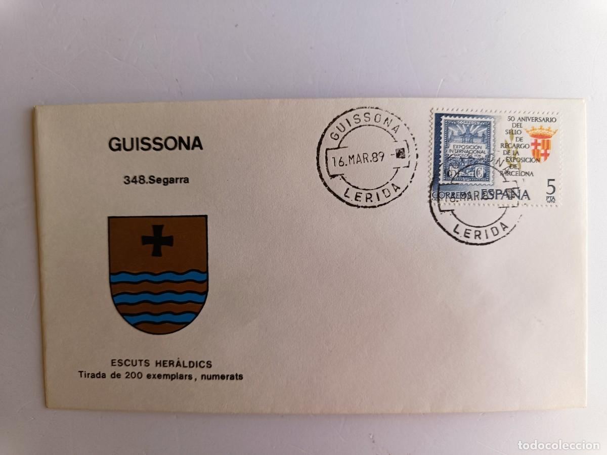 Sellos: MATASELLOS EN SOBRE ILUSTRADO CON ESCUDO DE LA POBLACI&Oacute;N DE GUISSONA - SEGARRA - LERIDA