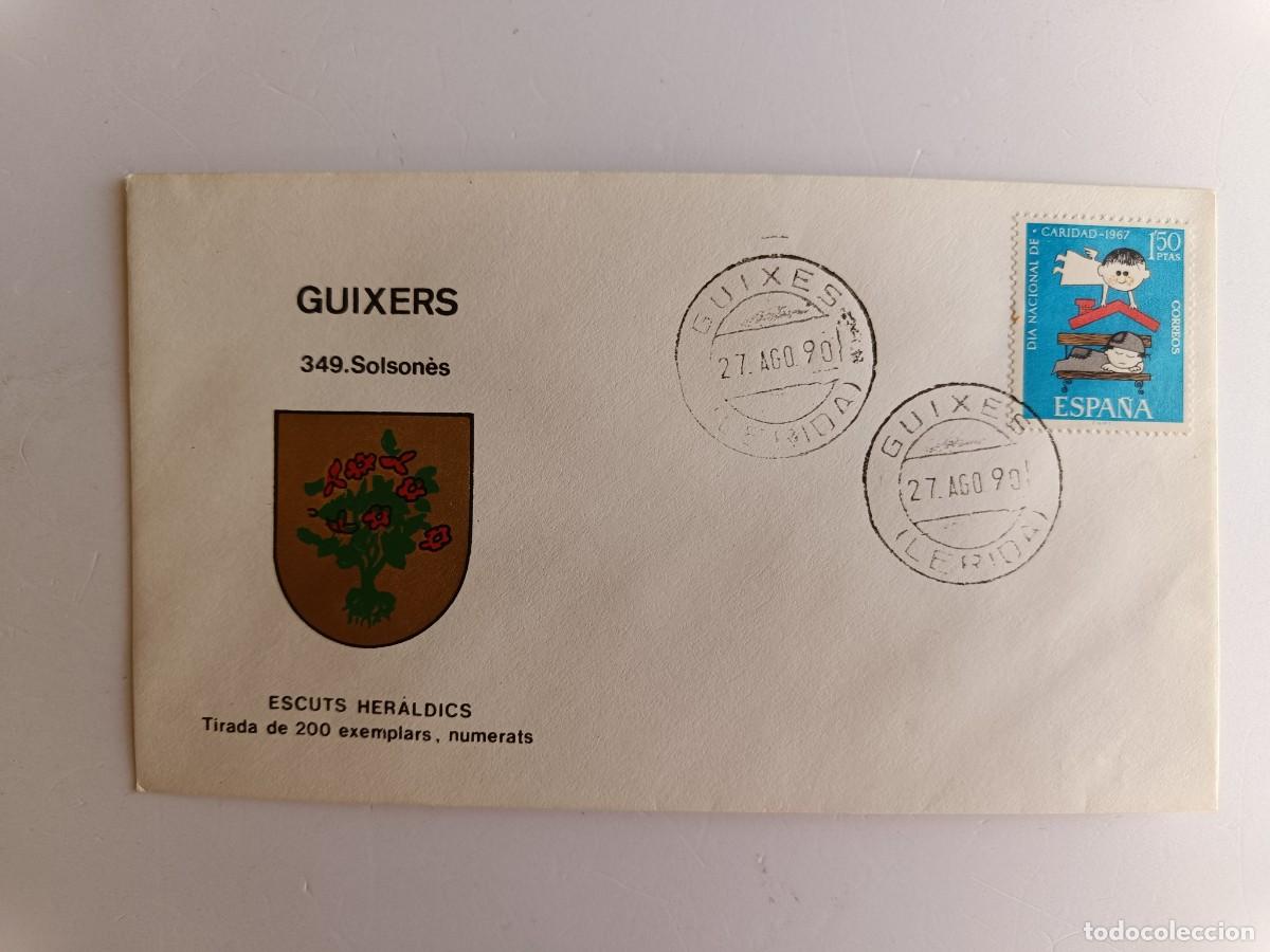 Sellos: MATASELLOS EN SOBRE ILUSTRADO CON ESCUDO DE LA POBLACI&Oacute;N DE GUIXERS - SOLSON&Egrave;S - LERIDA