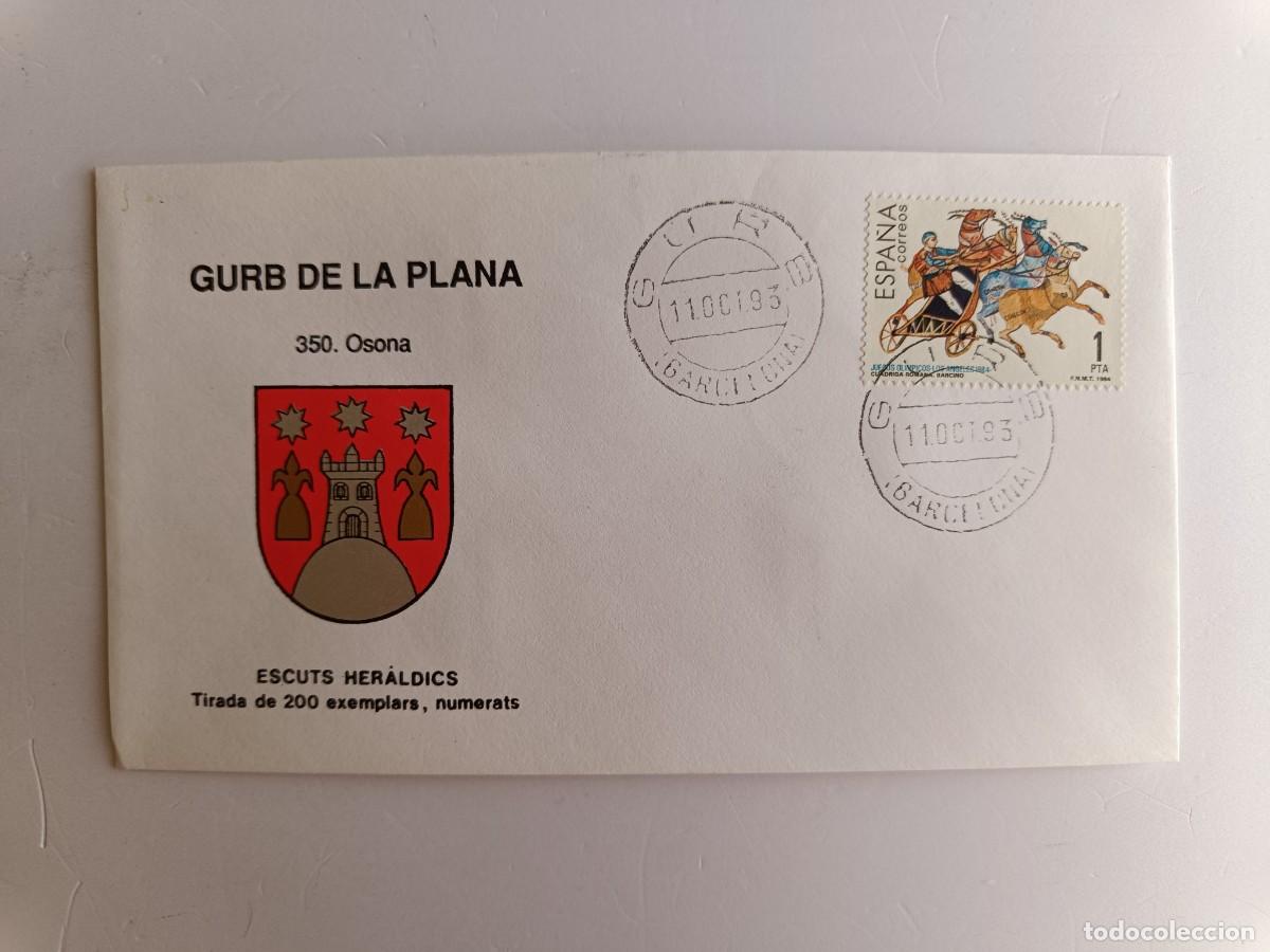 Sellos: MATASELLOS EN SOBRE ILUSTRADO CON ESCUDO DE LA POBLACI&Oacute;N DE GURB DE LA PLANA - OSONA - BARCELONA