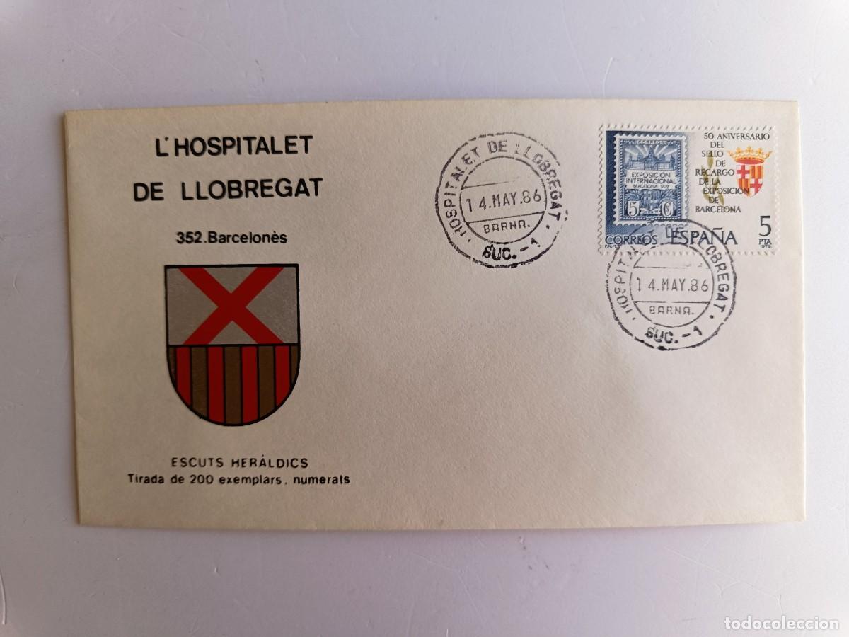 Sellos: MATASELLOS EN SOBRE ILUSTRADO CON ESCUDO DE LA POBLACI&Oacute;N L'HOPITALET DE LLOBREGAT - BARCELON - BARNA