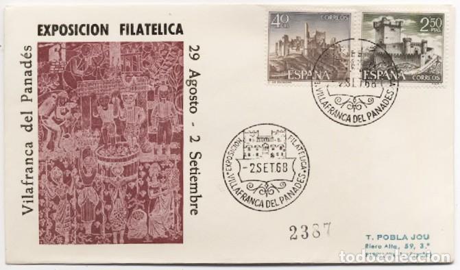 Sellos: SOBRE PRIMER DIA NUMERADO 2387 EXPOSICION FILATELICA VILLAFRANCA DEL PANADES 1968