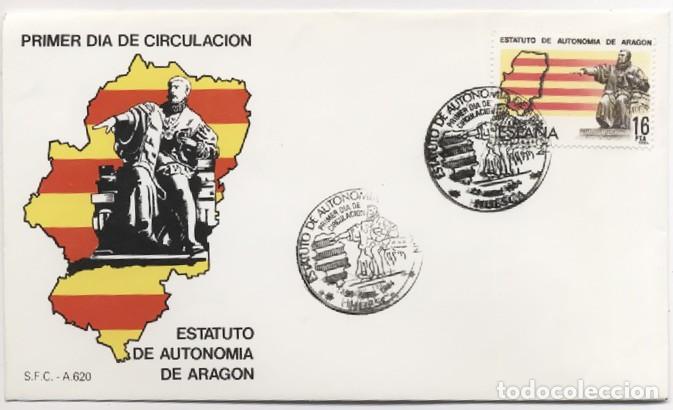 Sellos: SOBRE PRIMER DIA DE CIRCULACION ESTATUTO DE AUTONOMIA DE ARAGON HUESCA 1984