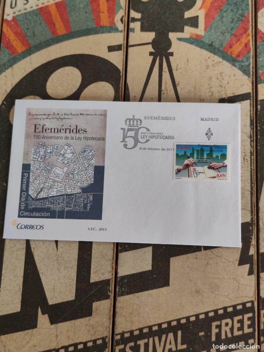 Sellos: 340 Efemerides 150 Aniversario de la Ley Hipotecaria 28/2/11 Sobre primer d&iacute;a