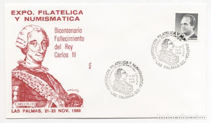 Stamps: SOBRE PRIMER DIA DE CIRCULACION CARLOS III BICENTENARIO FALLECIMIENTO LAS PALMAS 1988