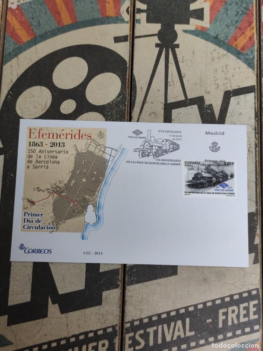 Sellos: 352 Efemerides 150 Aniversario de la linea de Barcelona a Sarria 11/6/13 Sobre primer d&iacute;a