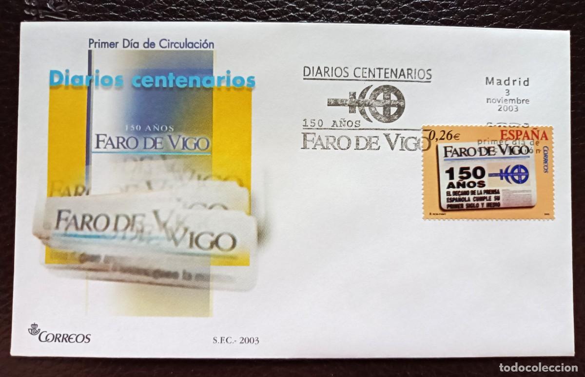 Sellos: Sobre Primer Dia 2003. Diarios Centenarios. 150 A&ntilde;os faro de Vigo. 3 de Noviembre de 2003.