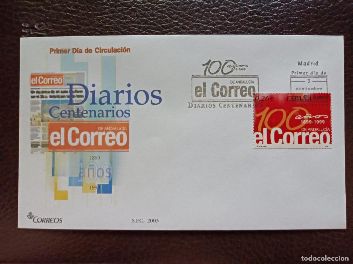 Sellos: Sobre Primer Dia. Diarios Centenarios. El Correo de Andalucia. 3 de Noviembre de 2003. Edifil 4028.