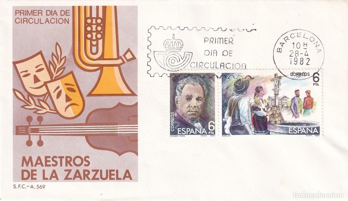 Sellos: SPD Barcelona 1982 - Maestros de la Zarzuela - Maruxa - Amadeo Vives - Primer d&iacute;a circulaci&oacute;n - FDC
