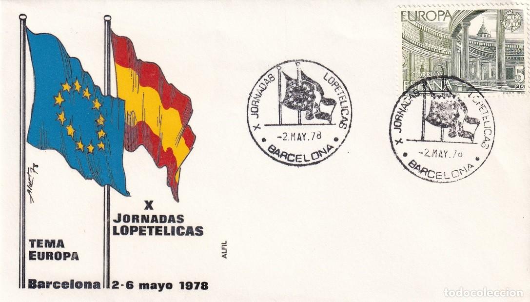 Sellos: Sobre en Alfil Barcelona 1978 - Tema Europa - X Jornadas Lopet&eacute;licas - Barcelona 2-6 Mayo 1978