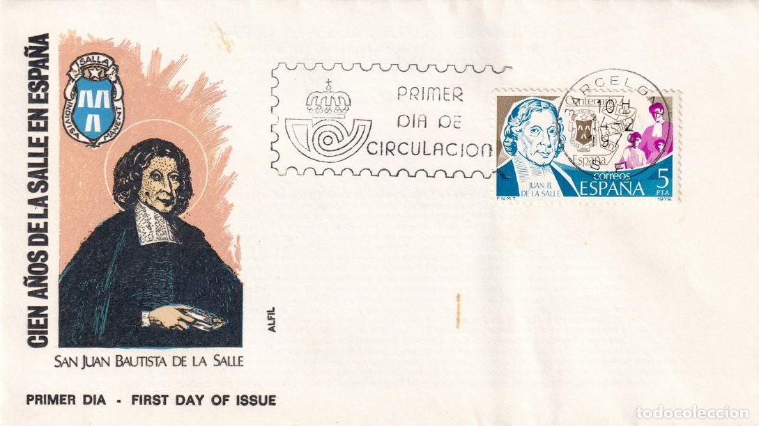 Sellos: SPD en Alfil Barcelona 1979 - San Juan Bautista de La Salle - Cien a&ntilde;os de La Salle en Espa&ntilde;a - FDC