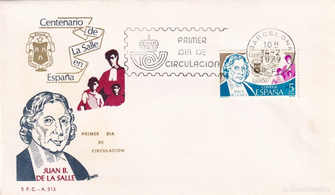Sellos: SPD Barcelona 1979 - Centenario de La Salle en Espa&ntilde;a - Juan B. de La Salle - Primer d&iacute;a circulaci&oacute;n