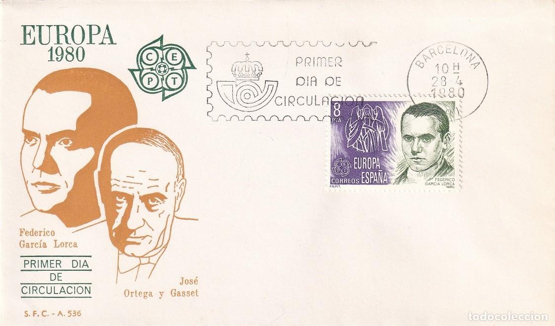 Sellos: SPD Barcelona 1980 - Europa CEPT - Federico Garc&iacute;a Lorca - Jos&eacute; Ortega y Gasset - Primer d&iacute;a