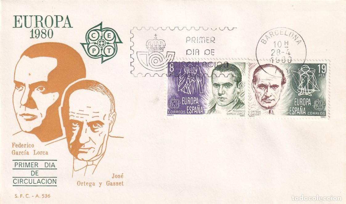 Sellos: SPD Barcelona 1980 - Europa CEPT - Federico Garc&iacute;a Lorca - Jos&eacute; Ortega y Gasset - Primer d&iacute;a