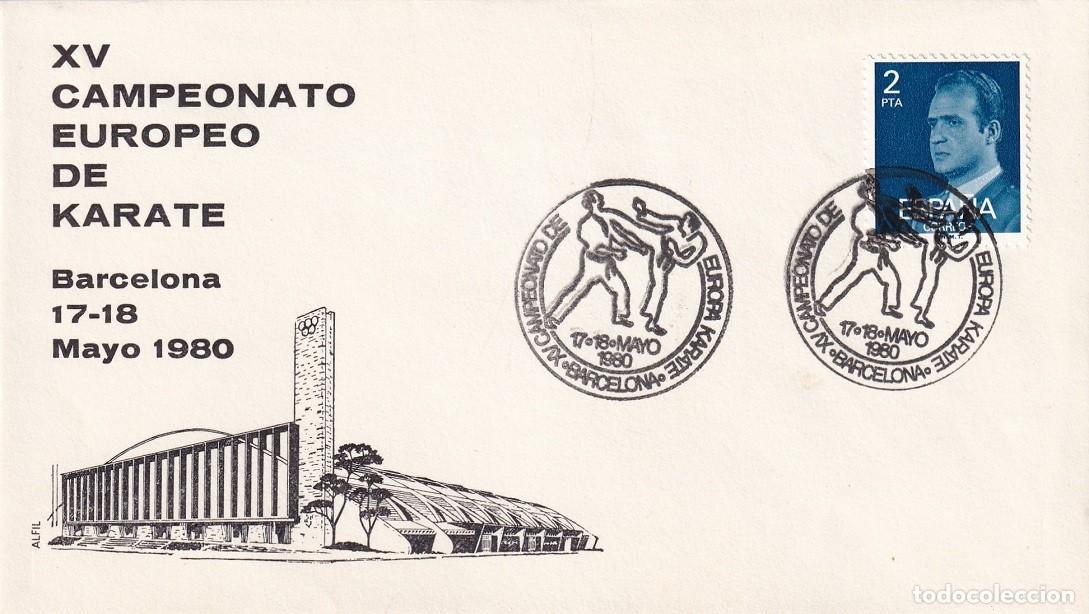 Sellos: Sobre en Alfil Barcelona 1980 - XV Campeonato europeo de Karate Europa - Matasellos especiales