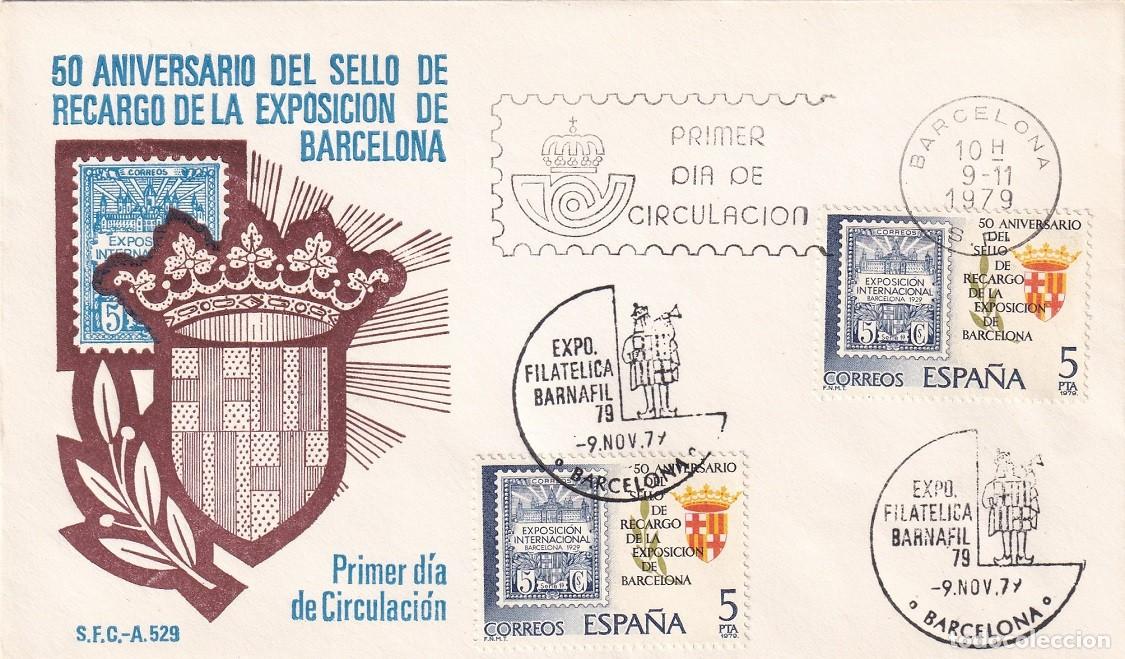 Sellos: SPD Barcelona 1979 - 50 Aniversario del sello de recargo de la Exposici&oacute;n de Barcelona - Primer d&iacute;a