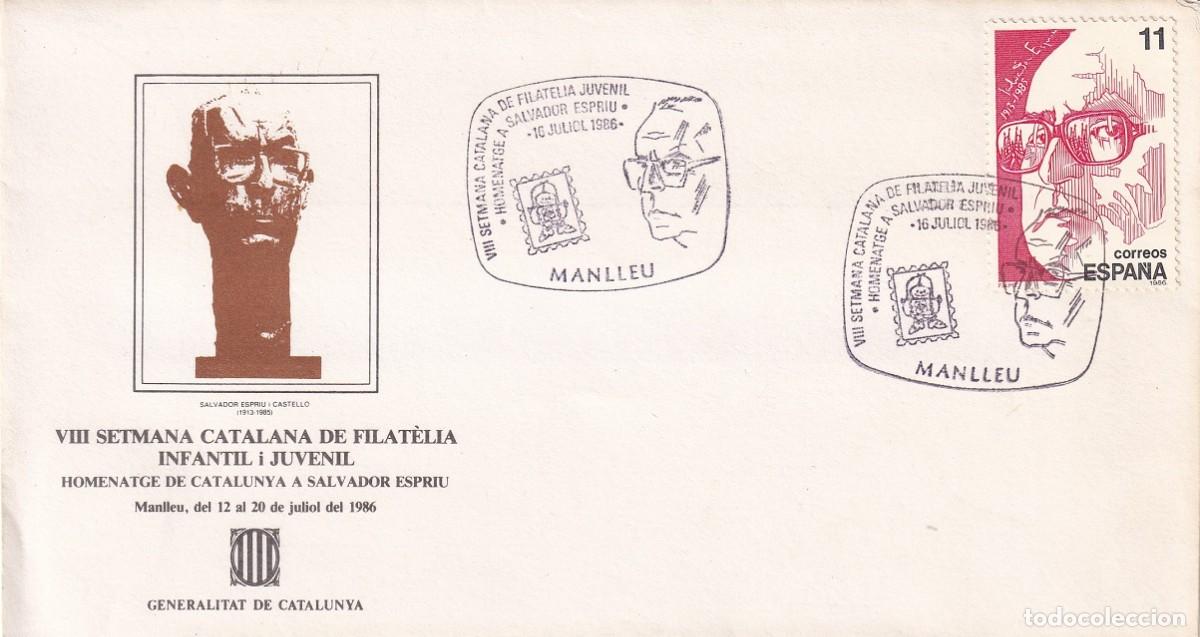 Sellos: Sobre Manlleu 1986 - Homenatge a Salvador Espriu - VIII Setmana catalana de filat&egrave;lia infantil i juv