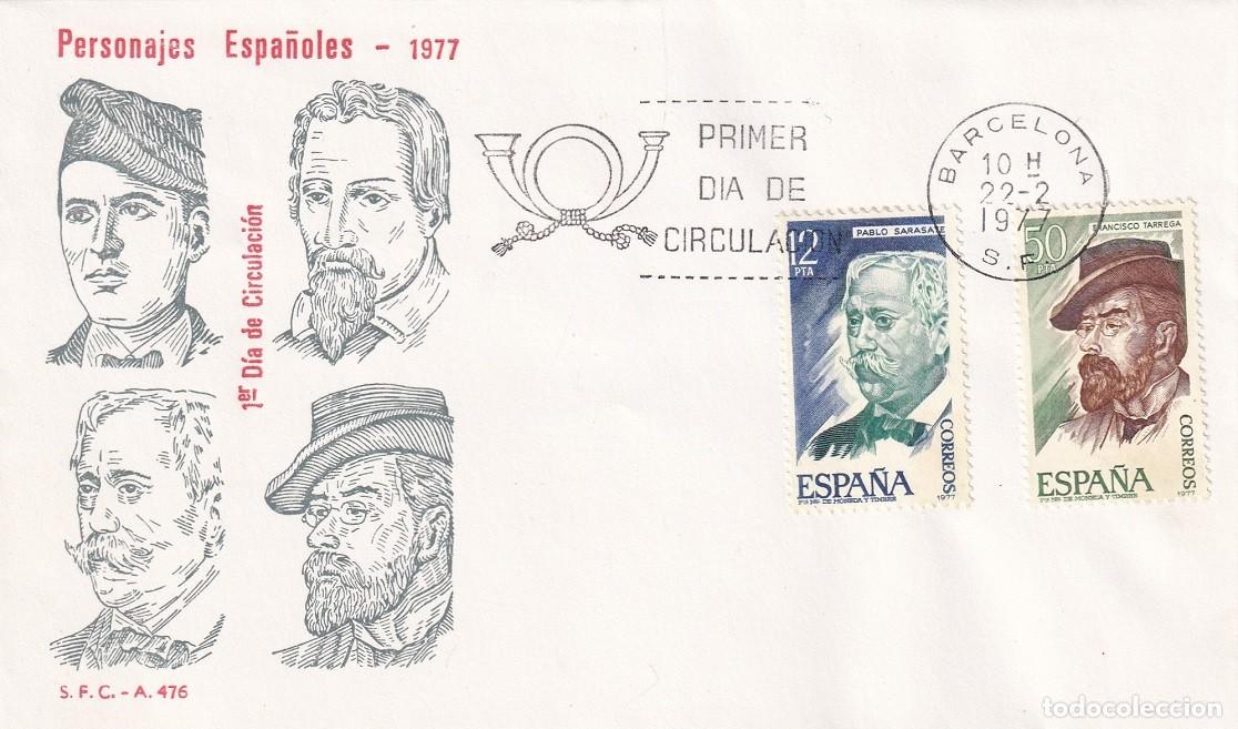 Sellos: SPD Barcelona 1977 - Personajes espa&ntilde;oles Jacinto Verdaguer y Francisco T&aacute;rrega - Primer d&iacute;a
