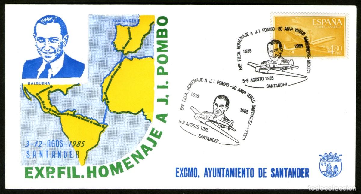 Sellos: SOBRE CONM. HOMENAJE A J. I. POMBO. SANTANDER 1.985