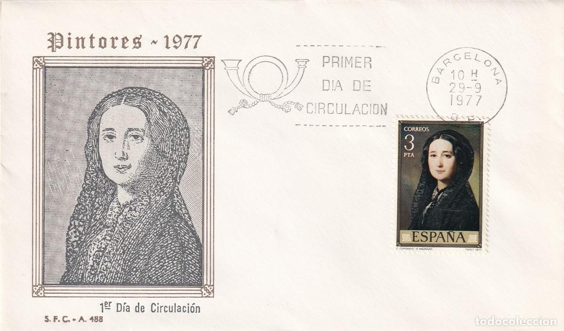 Sellos: SPD Barcelona 1977 - Pintores - Federico Madrazo y Kuntz - Carolina Coronado - Primer d&iacute;a