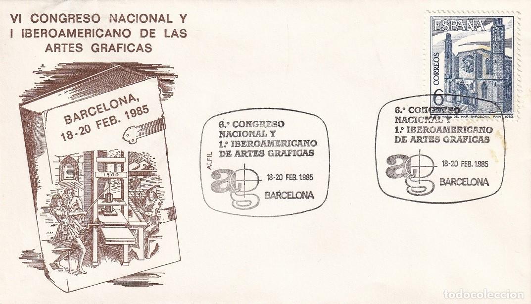 Sellos: Sobre en Alfil Barcelona 1985 - VI Congreso Nacional y I Iberoamericano de las Artes gr&aacute;ficas