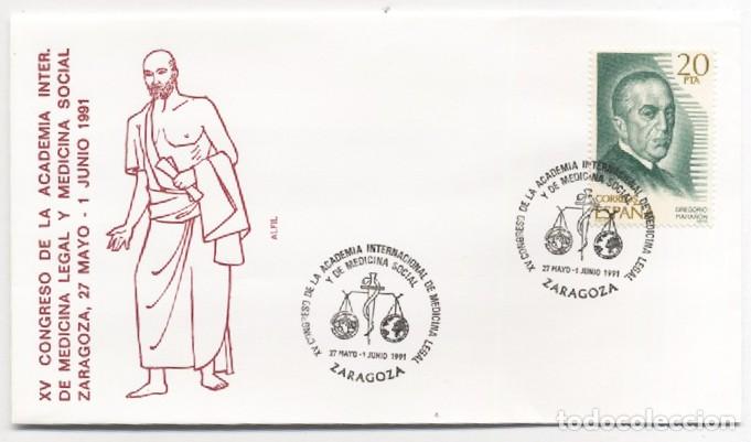 Sellos: Sobre primer dia XV Congreso Academia Internacional Medicina Social y Medicina Legal Zaragoza 1991