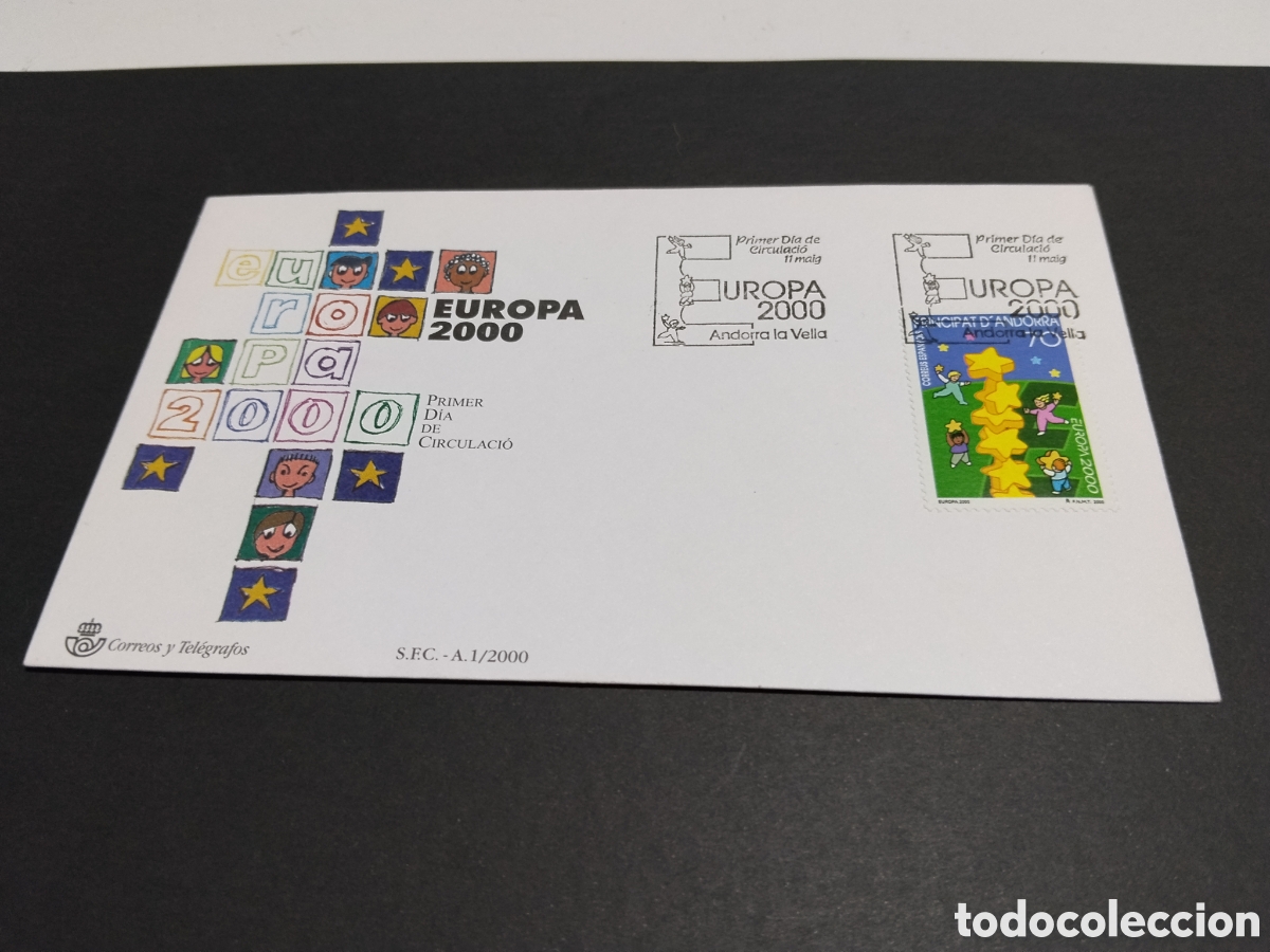 Sellos: Sobre primer d&iacute;a de circulaci&oacute;n europa 2000 Andorra la Vella