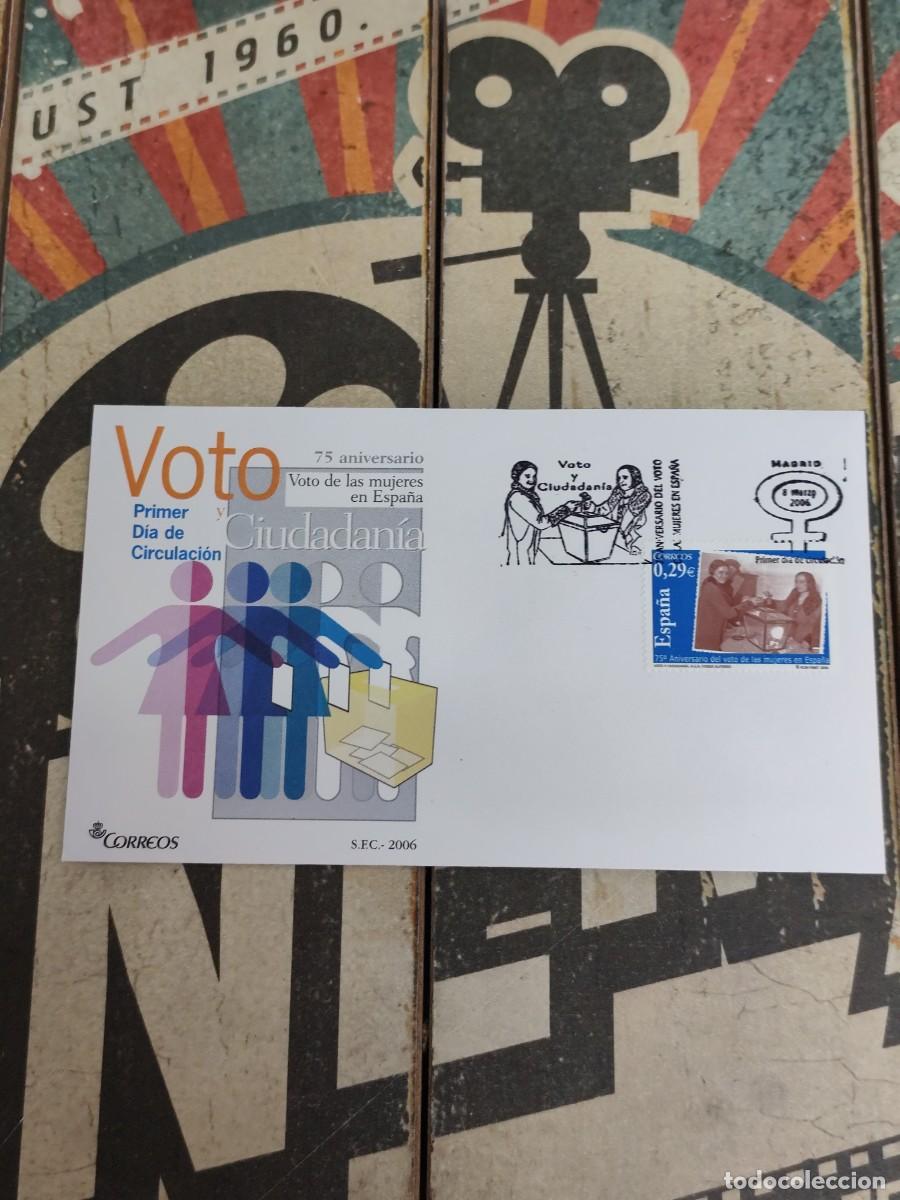Sellos: 373 75 Aniversario Voto de las mujeres en Espa&ntilde;a 8/3/06 Sobre primer d&iacute;a